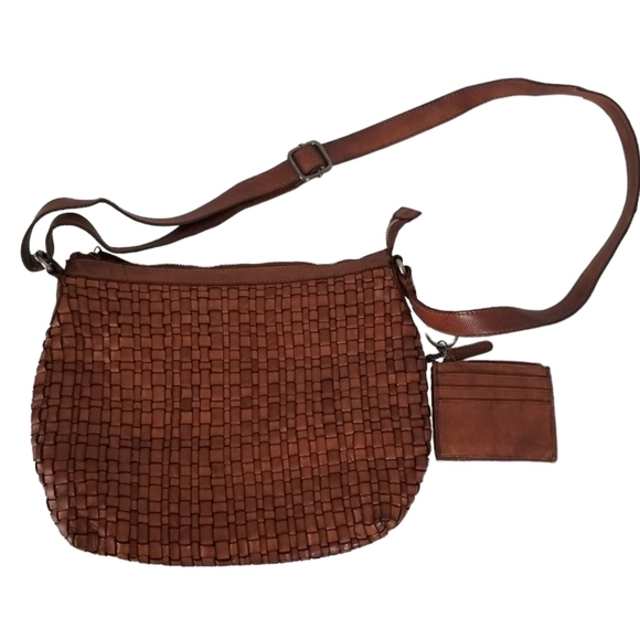 Anthropologie Vilenca Holland Brown Woven Leather Crossbody Bag w/ Wallet Boho
